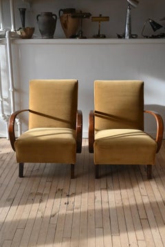 Jindrich Halabala Chairs in Yellow Mohair
