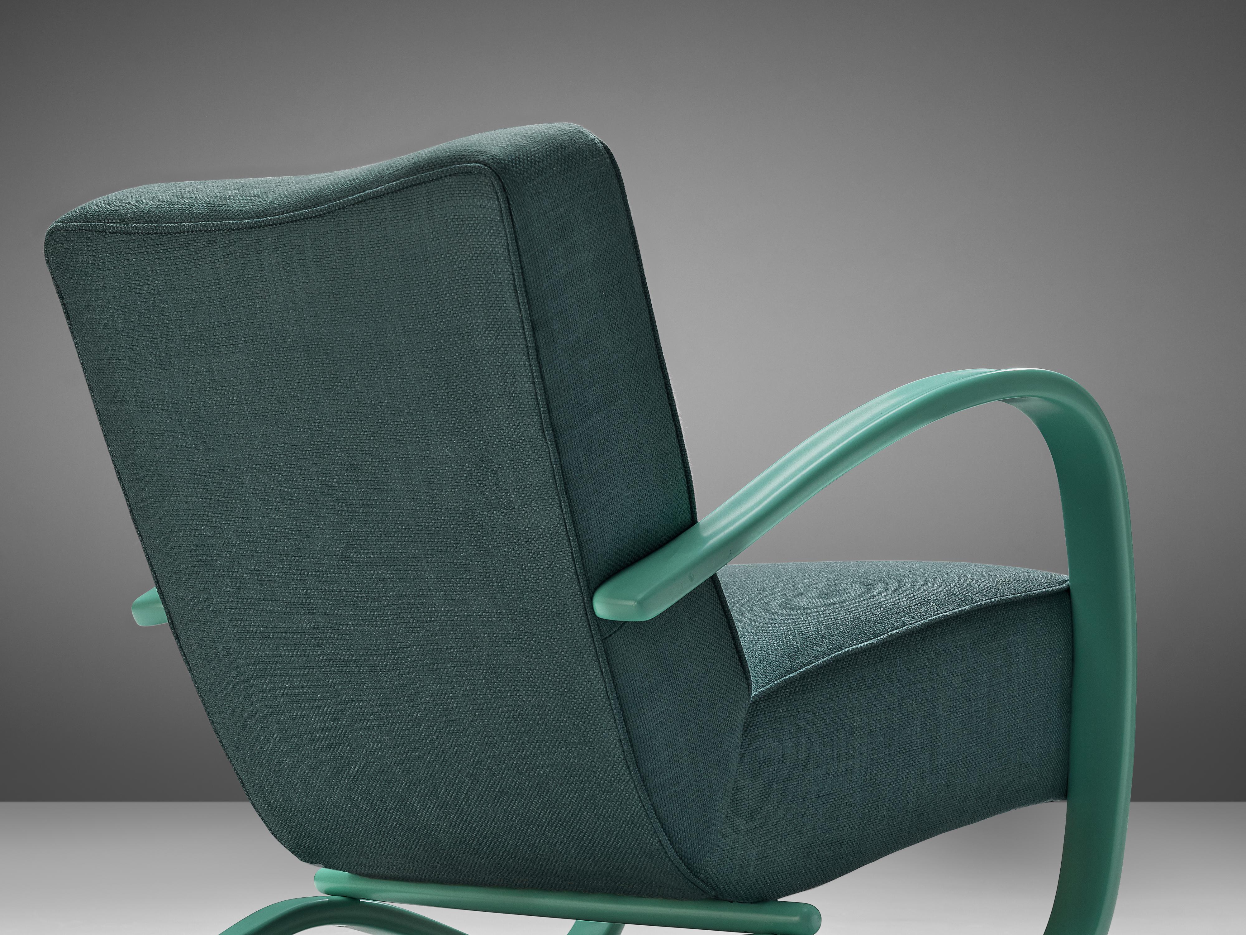 Art déco Jindřich Halabala Lounge Chair en tissu vert  en vente