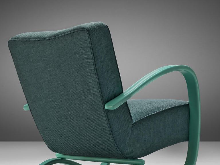 Art Deco Jindřich Halabala Lounge Chair in Green Upholstery  For Sale