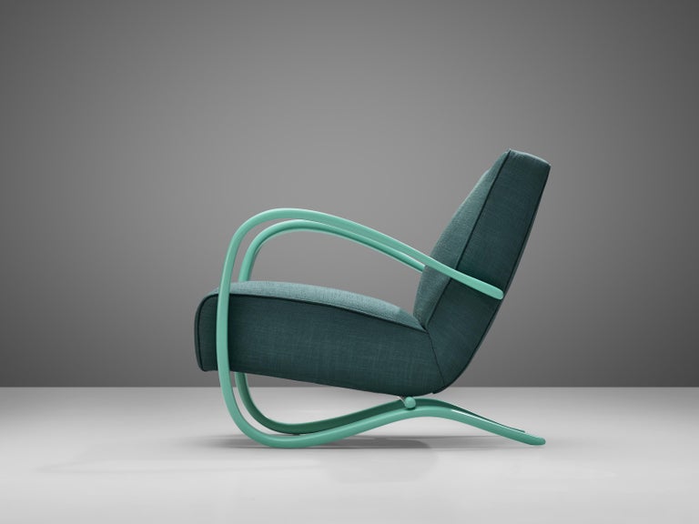 Czech Jindřich Halabala Lounge Chair in Green Upholstery  For Sale