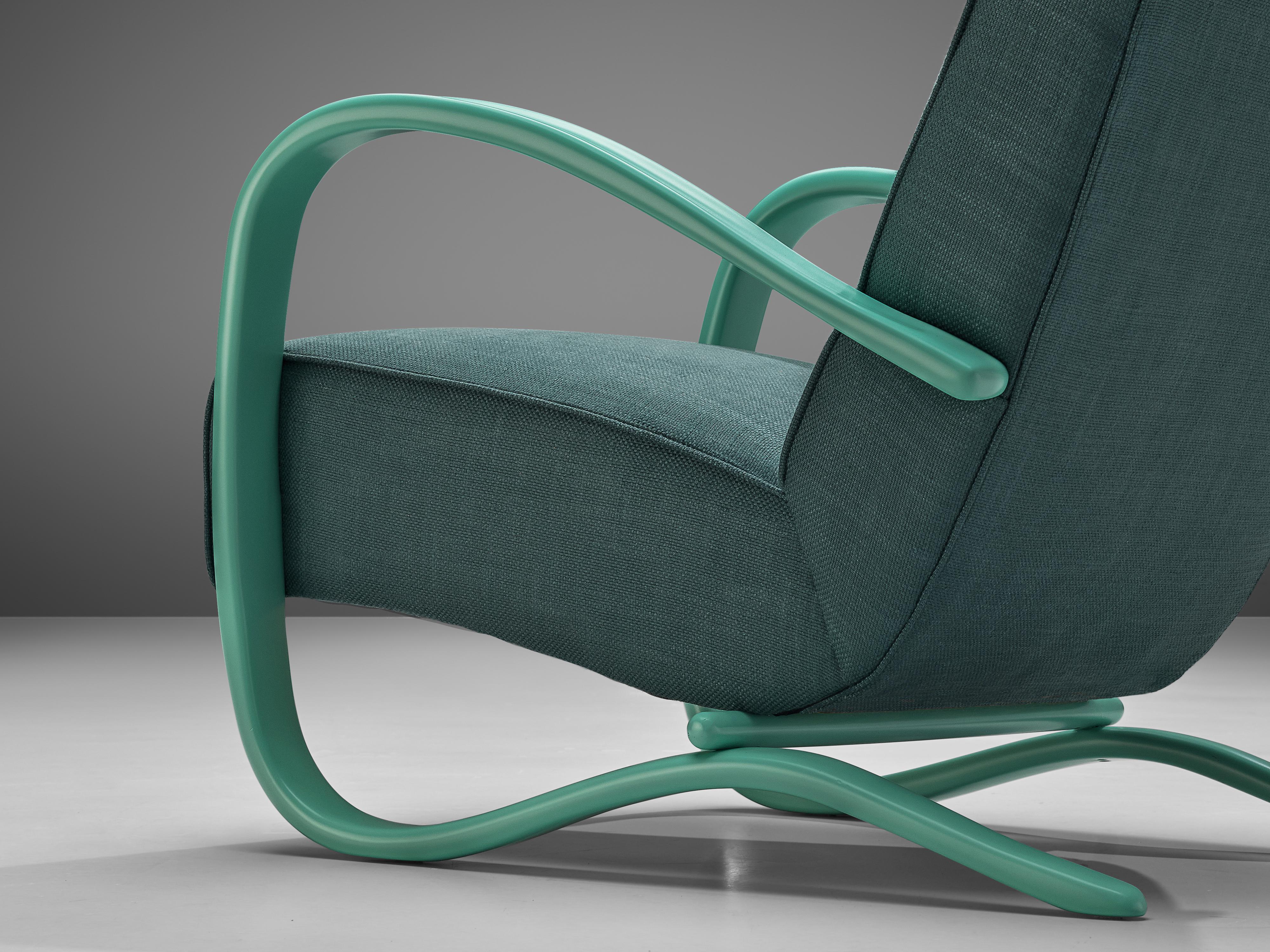 Jindřich Halabala Lounge Chair en tissu vert  Bon état - En vente à Waalwijk, NL