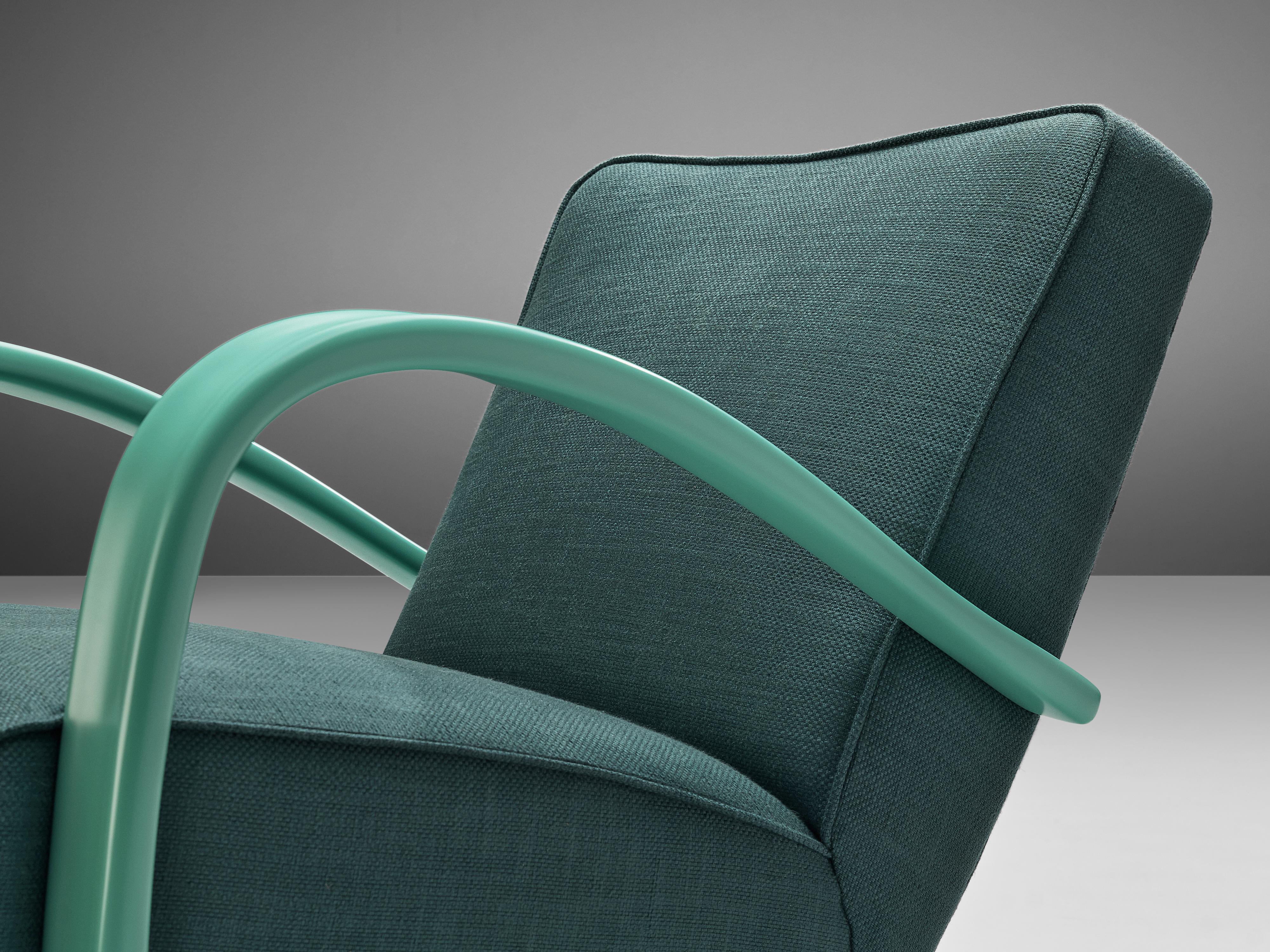 Czech Jindřich Halabala Lounge Chair in Green Upholstery  For Sale