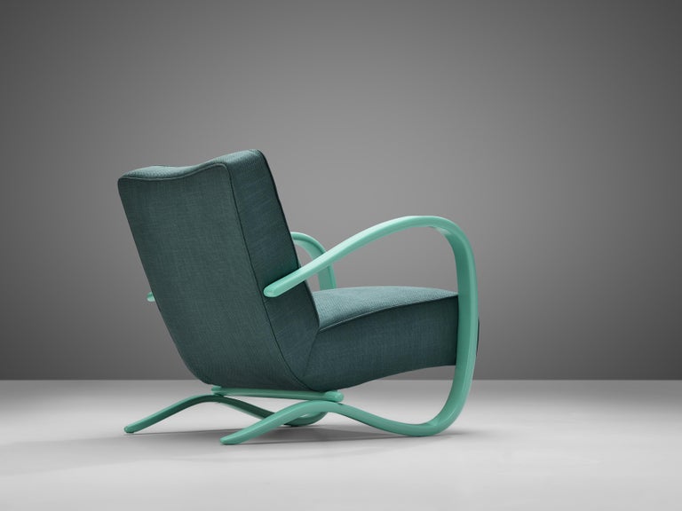 Fabric Jindřich Halabala Lounge Chair in Green Upholstery  For Sale