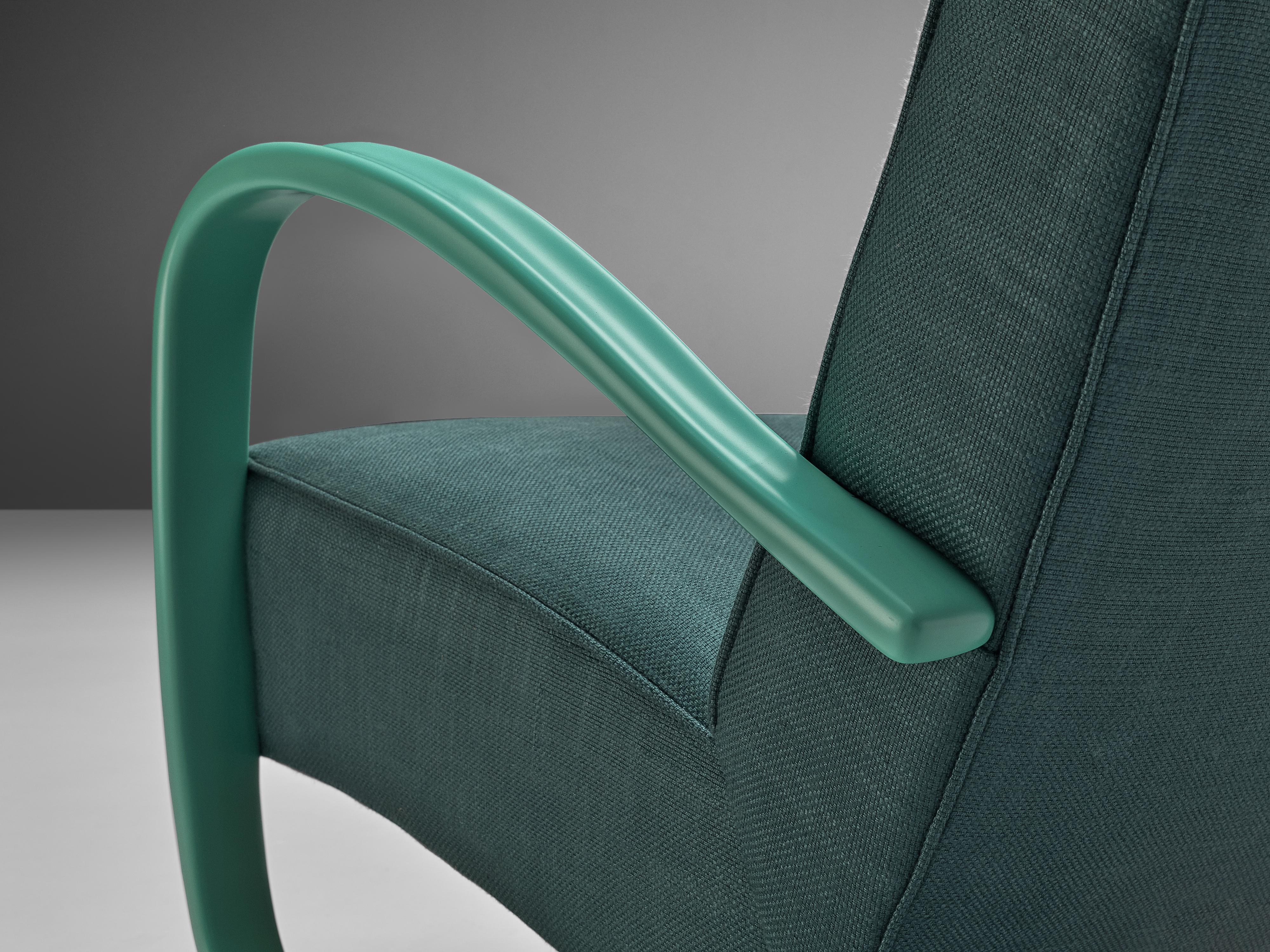 Mid-20th Century Jindřich Halabala Lounge Chair in Green Upholstery  For Sale