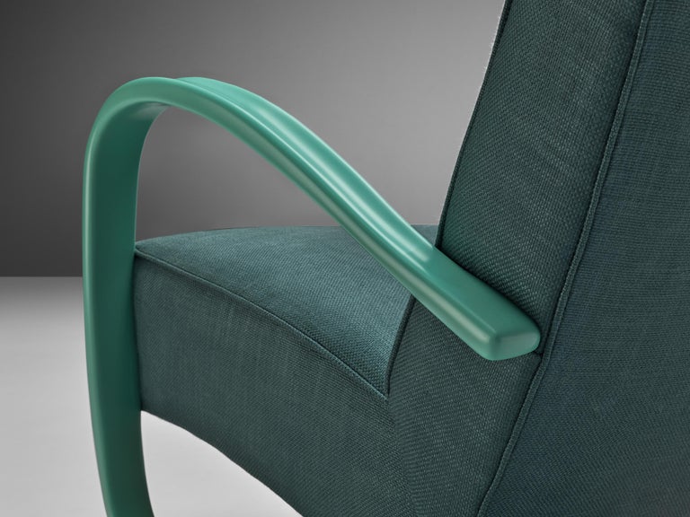 Jindřich Halabala Lounge Chair in Green Upholstery  For Sale 1