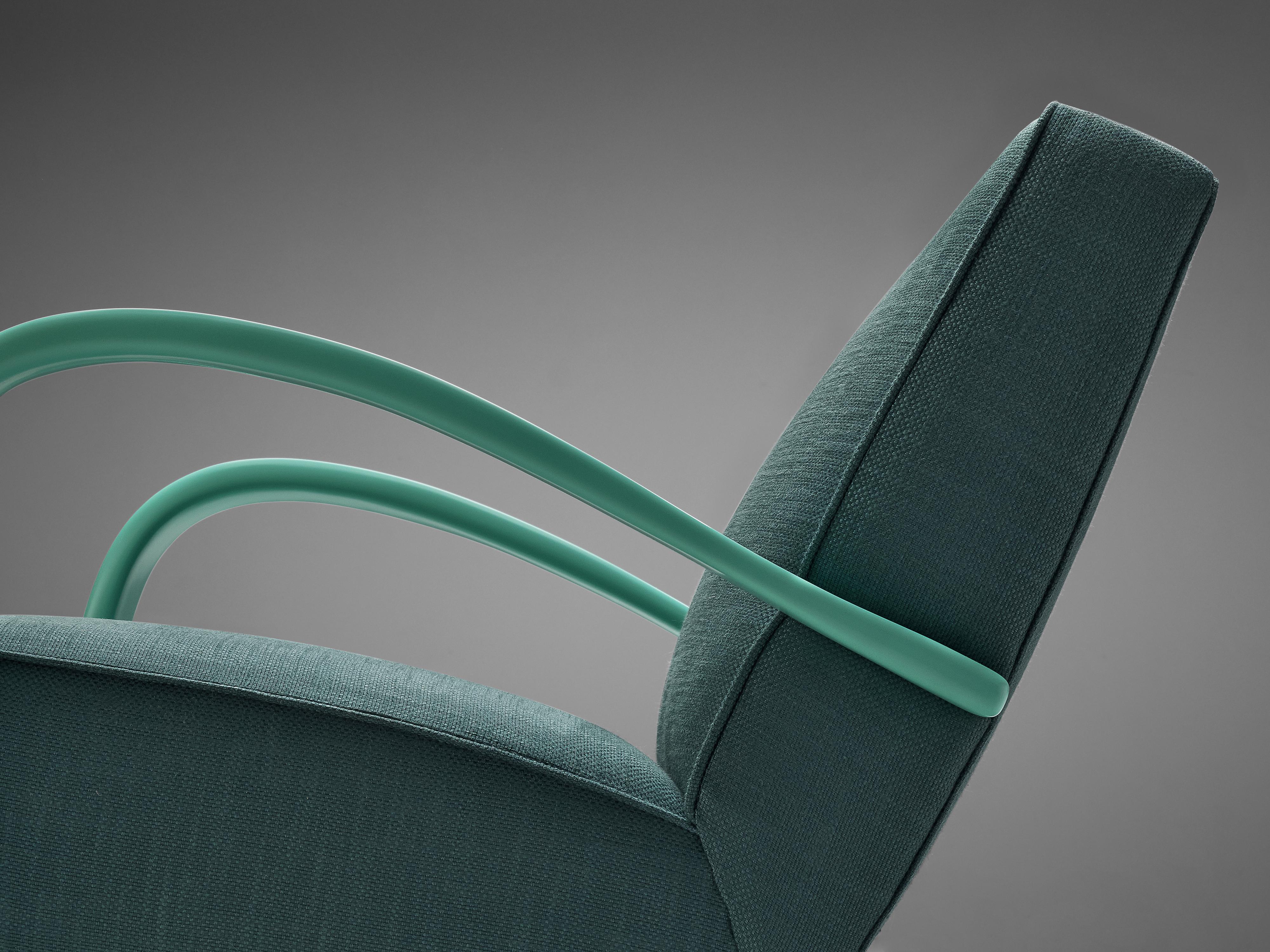 Mid-20th Century Jindřich Halabala Lounge Chair in Green Upholstery  For Sale