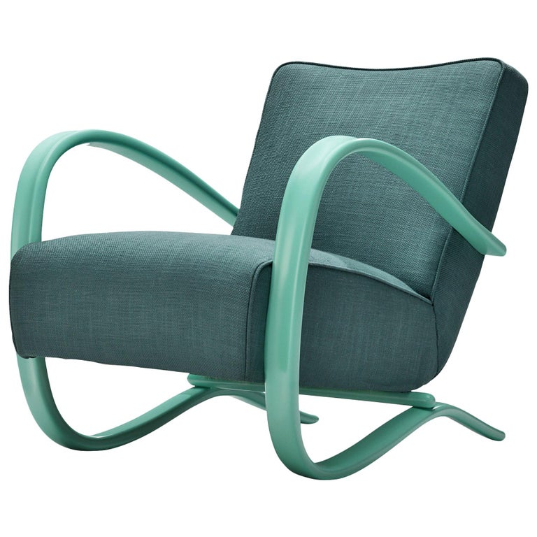 Jindřich Halabala Lounge Chair in Green Upholstery  For Sale