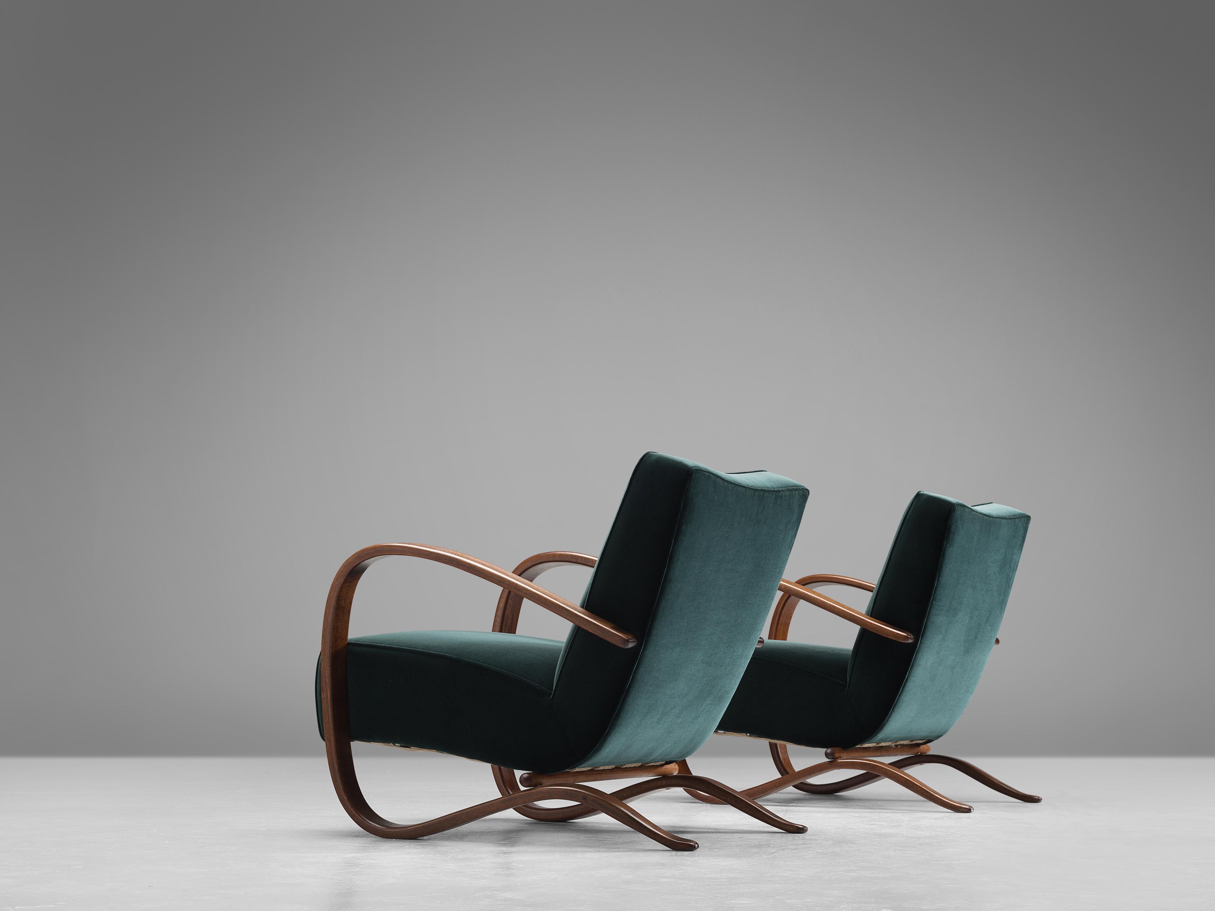 Mid-20th Century Jindřich Halabala Customizable Lounge Chair in Green Velvet Upholstery
