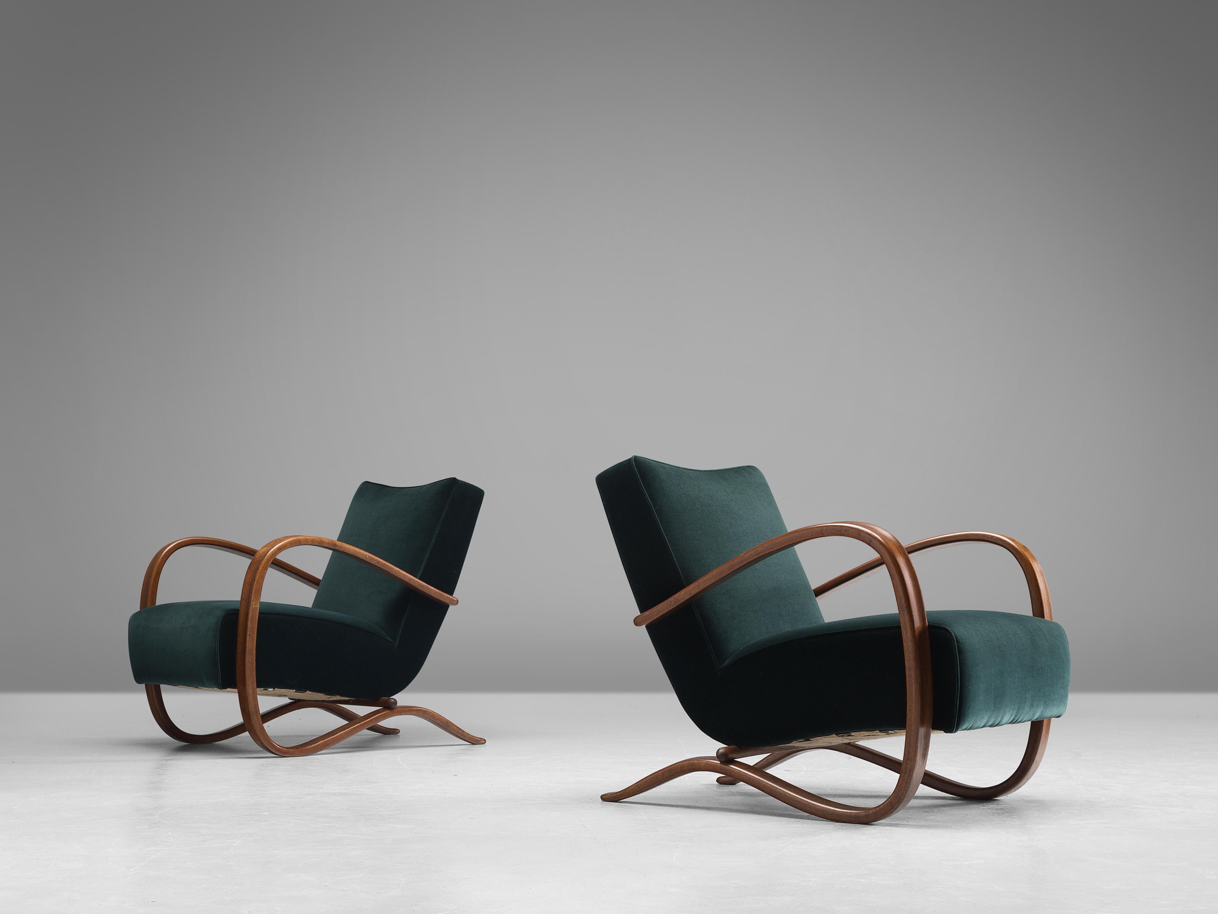 Jindřich Halabala Customizable Lounge Chair in Green Velvet Upholstery 1