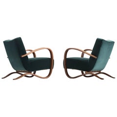 Jindřich Halabala Customizable Lounge Chair in Green Velvet Upholstery