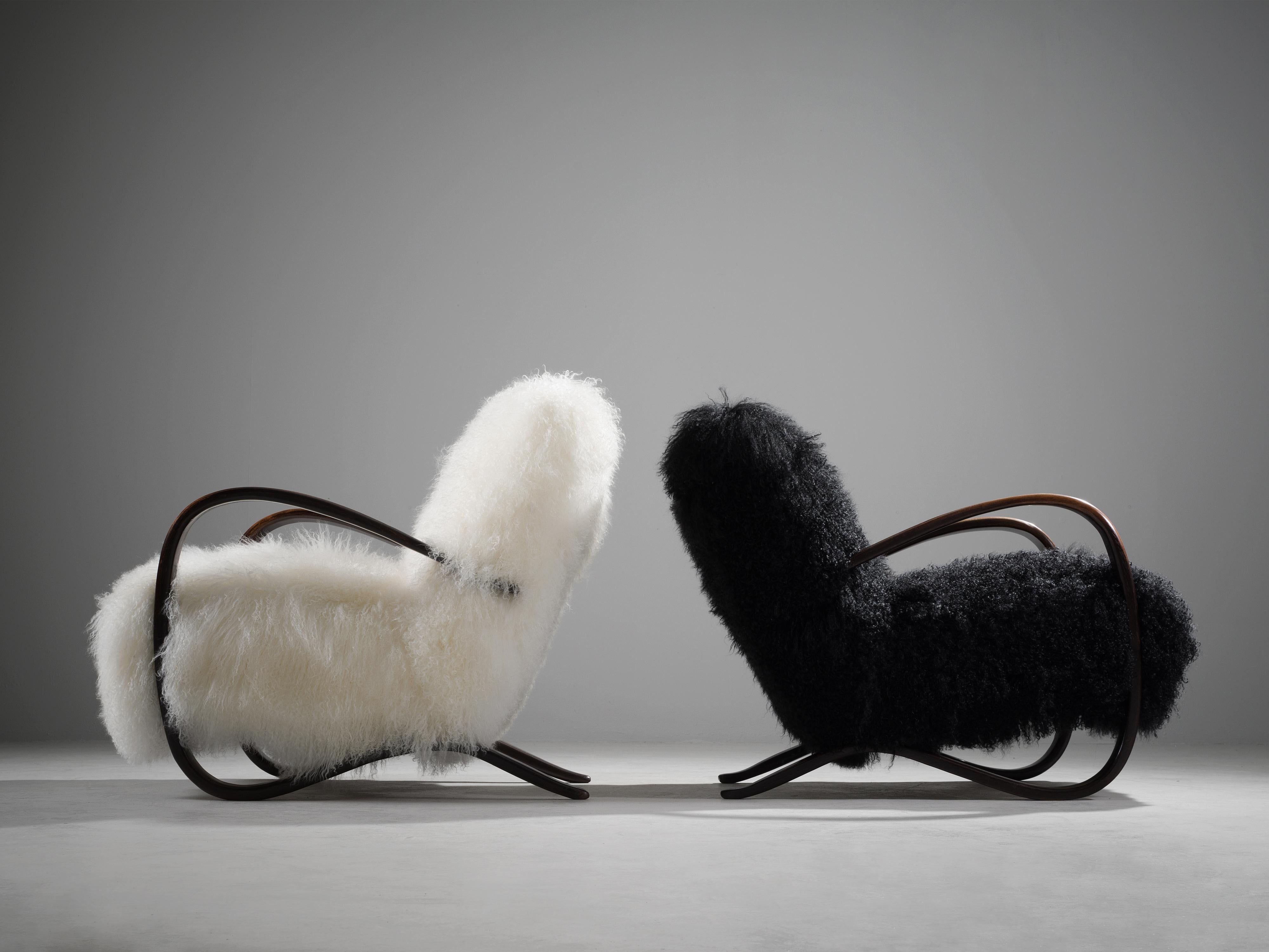 Mid-Century Modern Jindřich Halabala Customizable Lounge Chairs in Tibetan Wool