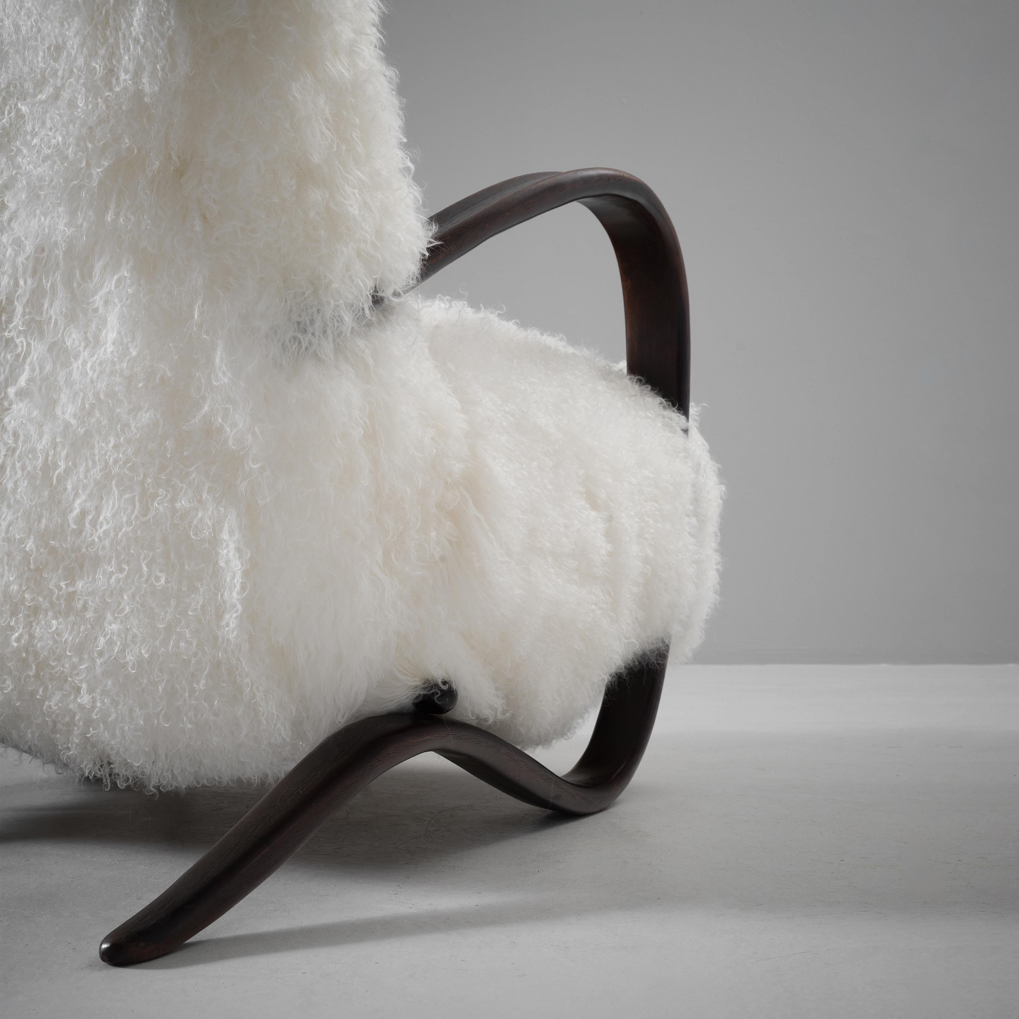 Czech Jindřich Halabala Customizable Lounge Chairs in Tibetan Wool