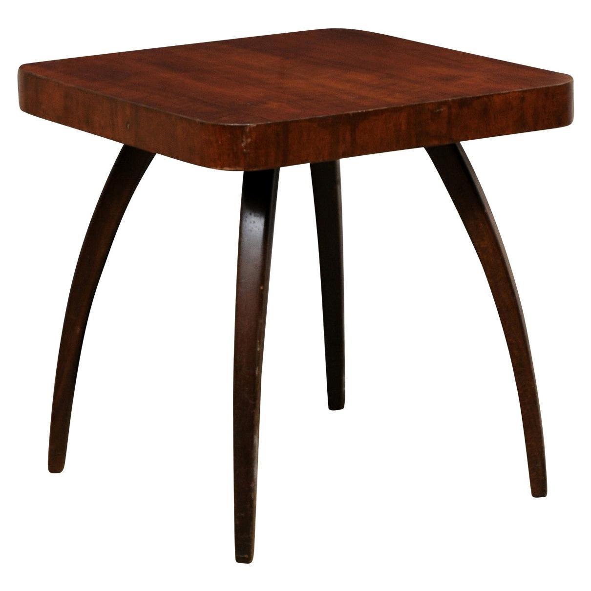 Jindrich Halabala Designed Square-Shaped Wooden Side table w/Spider Legs, 1930's