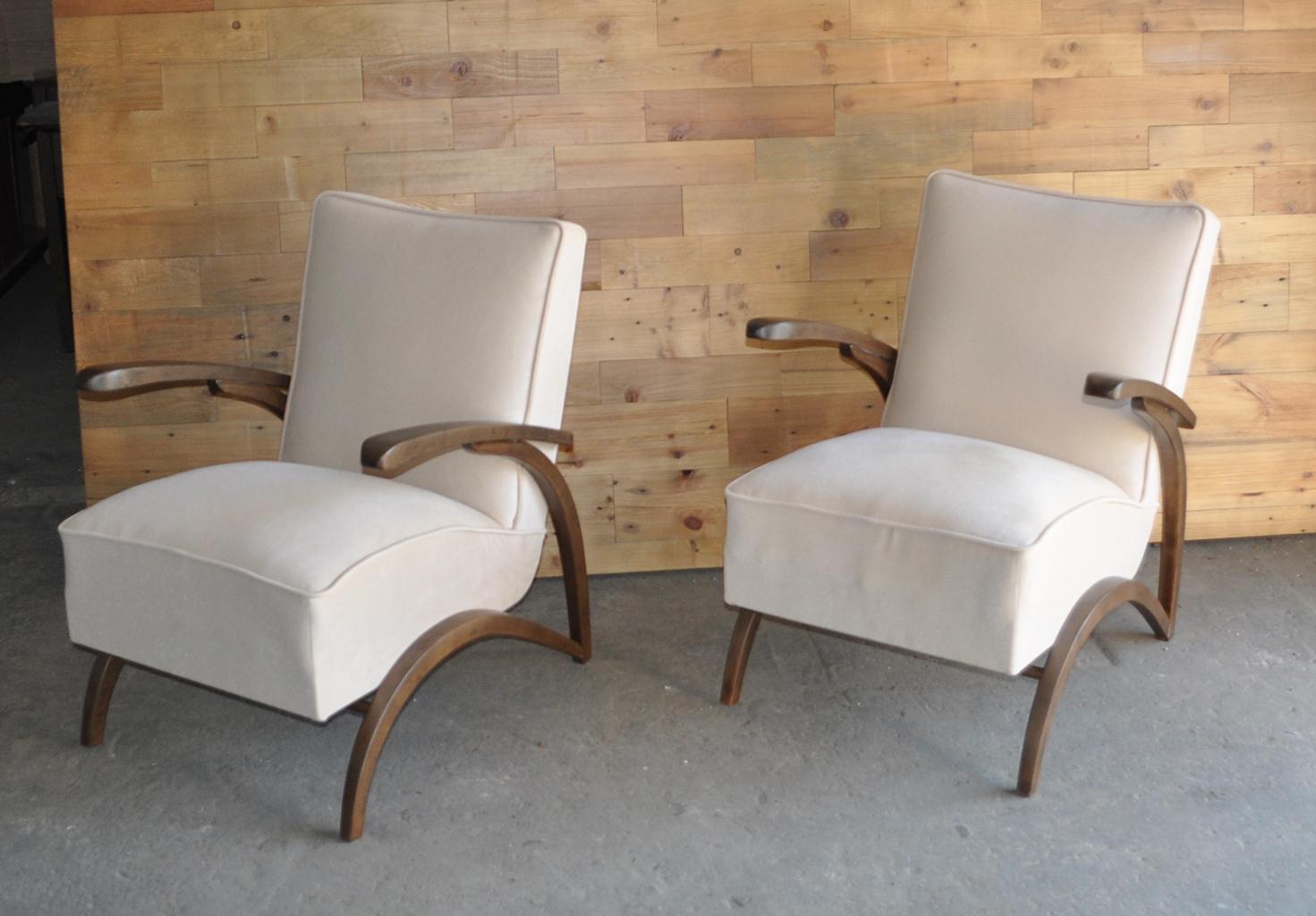 Mid-20th Century Jindrich Halabala Fully Restored and Reupholstered Lounge Chairs