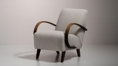 Jindřich Halabala Gray Wood Armchair, Fabric Upholstery, 20th Century