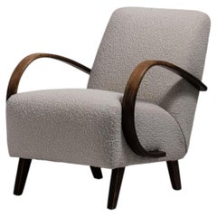 Jindřich Halabala Gray Wood Armchair, Fabric Upholstery, 20th Century
