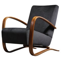 Jindřich Halabala 'H-269' Armchair in Wood and Black Velvet Fabric, 1930s