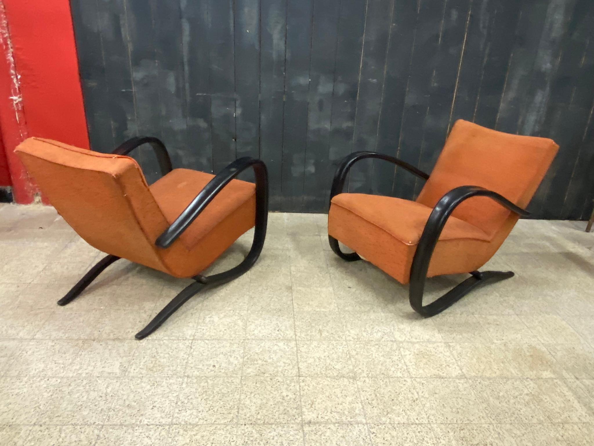 Jindrich Halabala H-269 Armchairs In Good Condition For Sale In Mouscron, WHT
