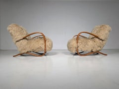 Jindrich Halabala "H269" Lounge Chair in Beige Iceland curly Sheepskin, 1930s