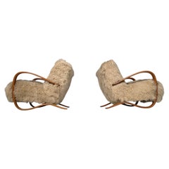 Jindrich Halabala "H269" Lounge Chair in Beige Iceland curly Sheepskin, 1930s