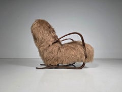 Jindrich Halabala "H269" Lounge Chair in Beige Mongolian Sheepskin, 1930s