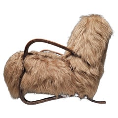 Jindrich Halabala H269 Lounge Chair in Beige Mongolian Sheepskin, 1930s