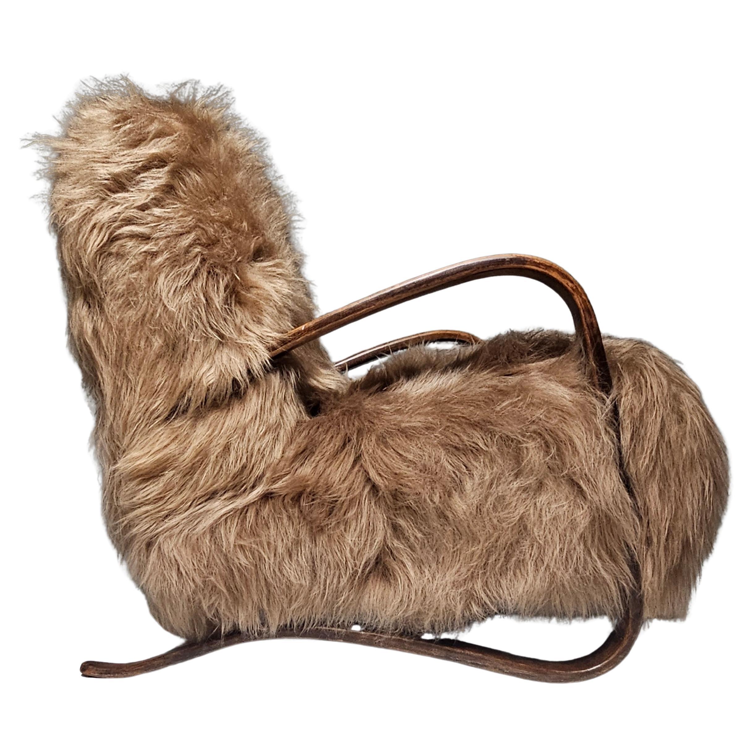 Chaise longue Jindrich Halabala H269 en peau de mouton mongole beige, années 1930
