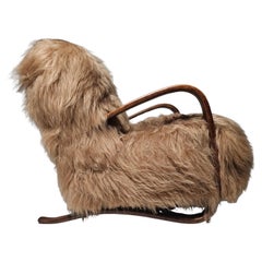 Jindrich Halabala H269 Lounge Chair in Beige Mongolian Sheepskin, 1930s