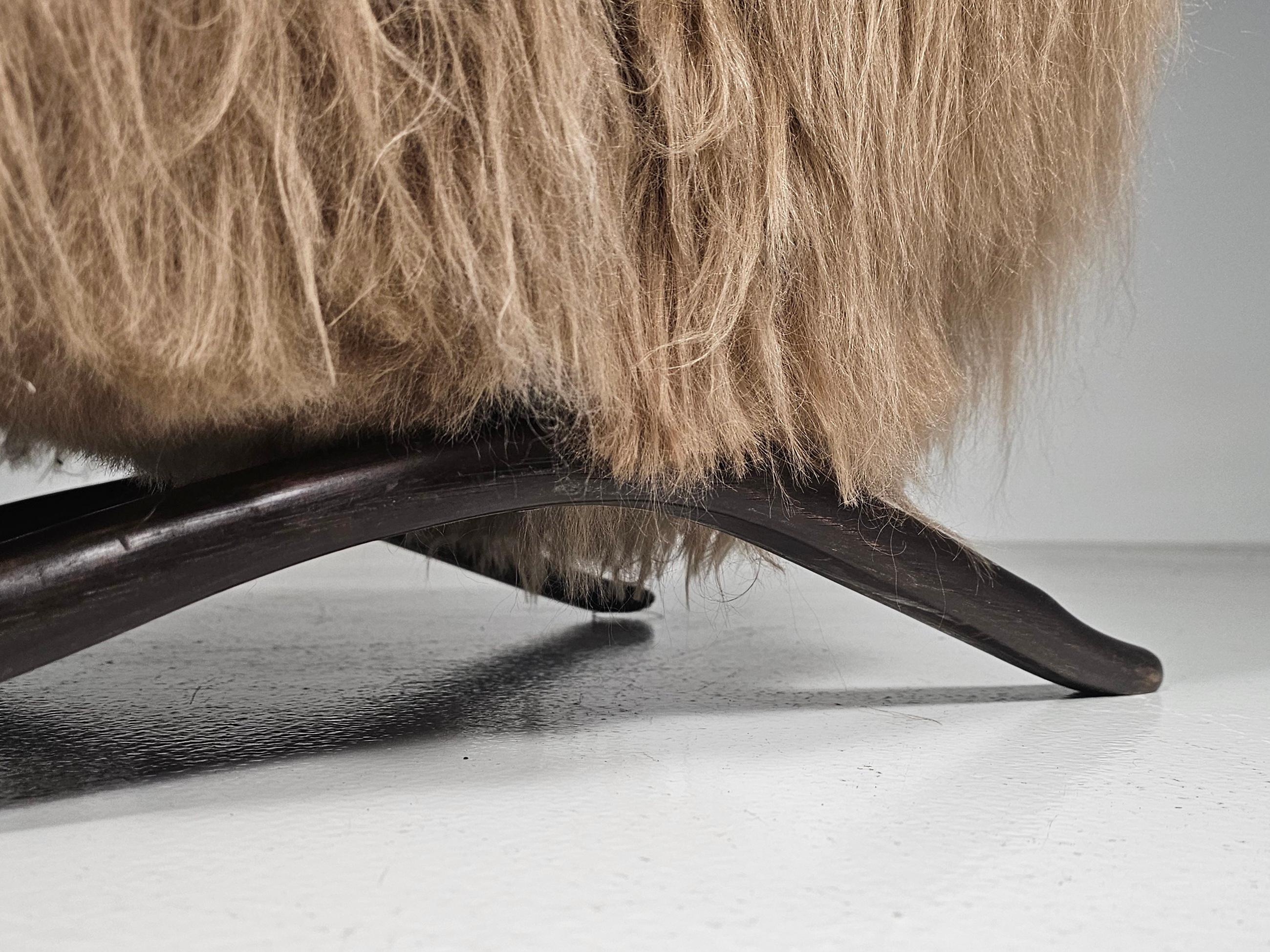 Jindrich Halabala Lounge Chair in Beige Mongolian Sheepskin, 1930s 3