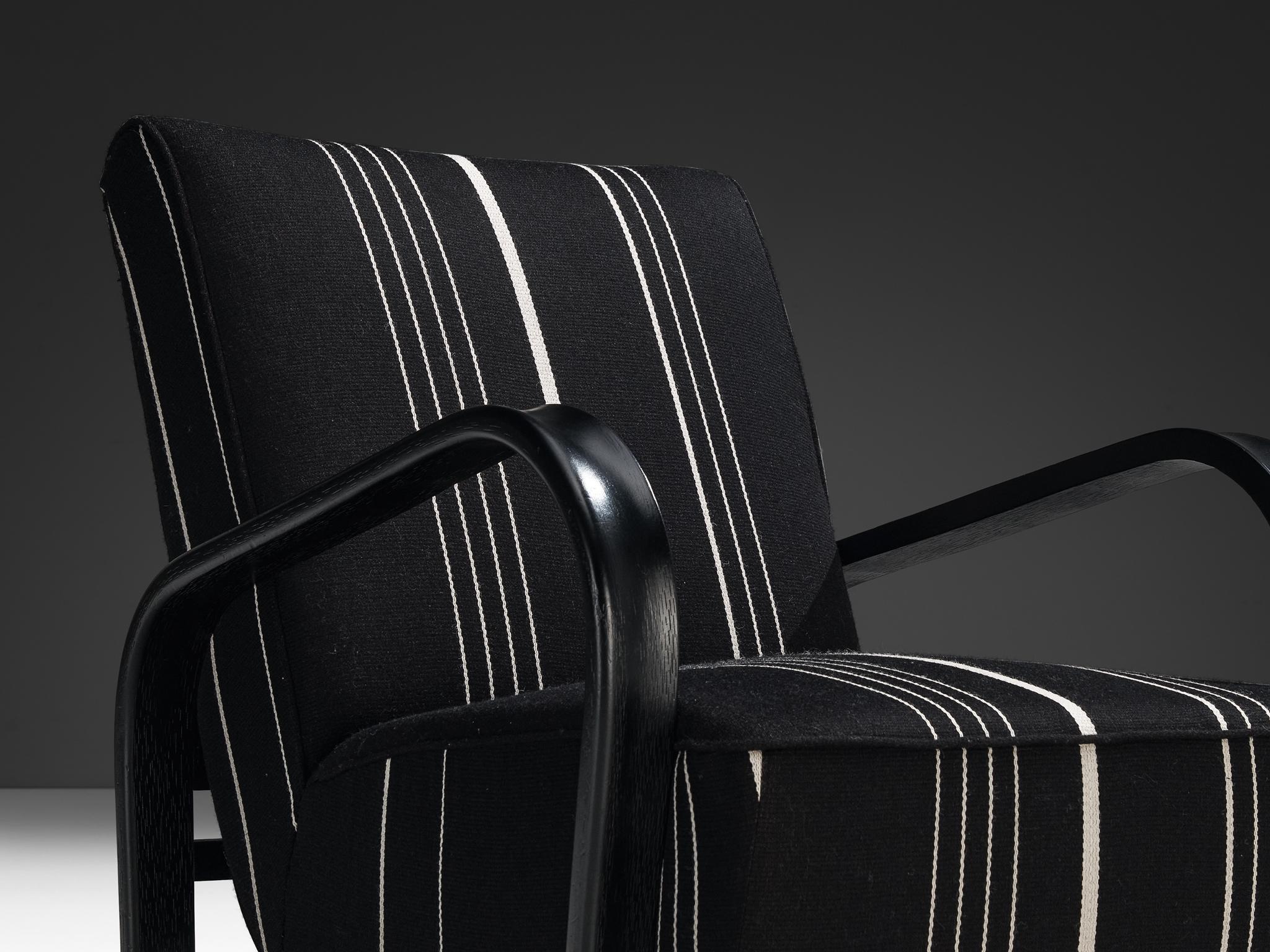 Art Deco Jindrich Halabala Lounge Chair in Black and White Striped Upholstery For Sale