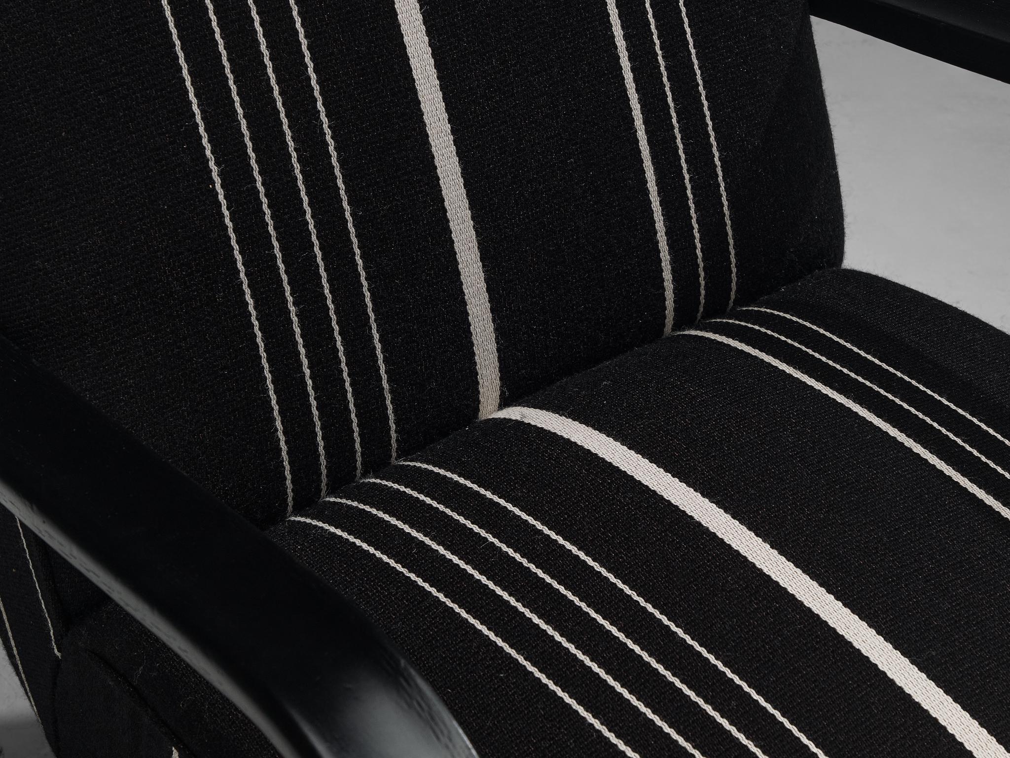 Mid-20th Century Jindrich Halabala Lounge Chair in Black and White Striped Upholstery For Sale
