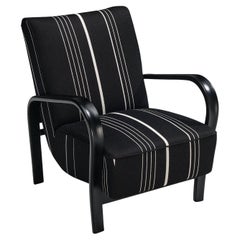 Jindrich Halabala Lounge Chair in Black and White Striped Upholstery