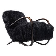 Jindrich Halabala Lounge Chair in Black Tibetan Lambswool