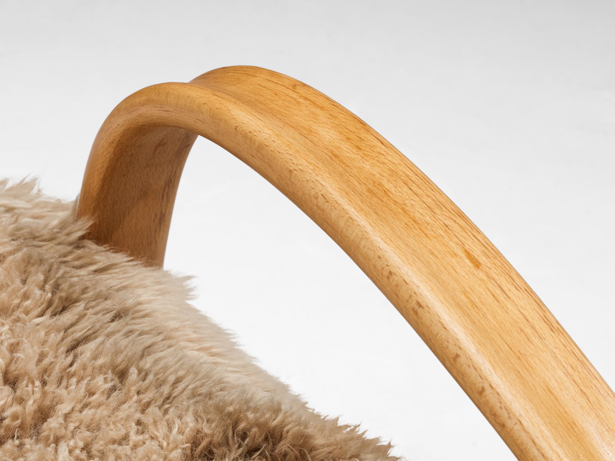 Jindrich Halabala Lounge Chair in Beige Sheepskin 1