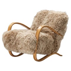 Jindrich Halabala Lounge Chair in Brown Tibetan Lambswool