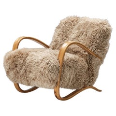 Jindrich Halabala Lounge Chair in Beige Sheepskin
