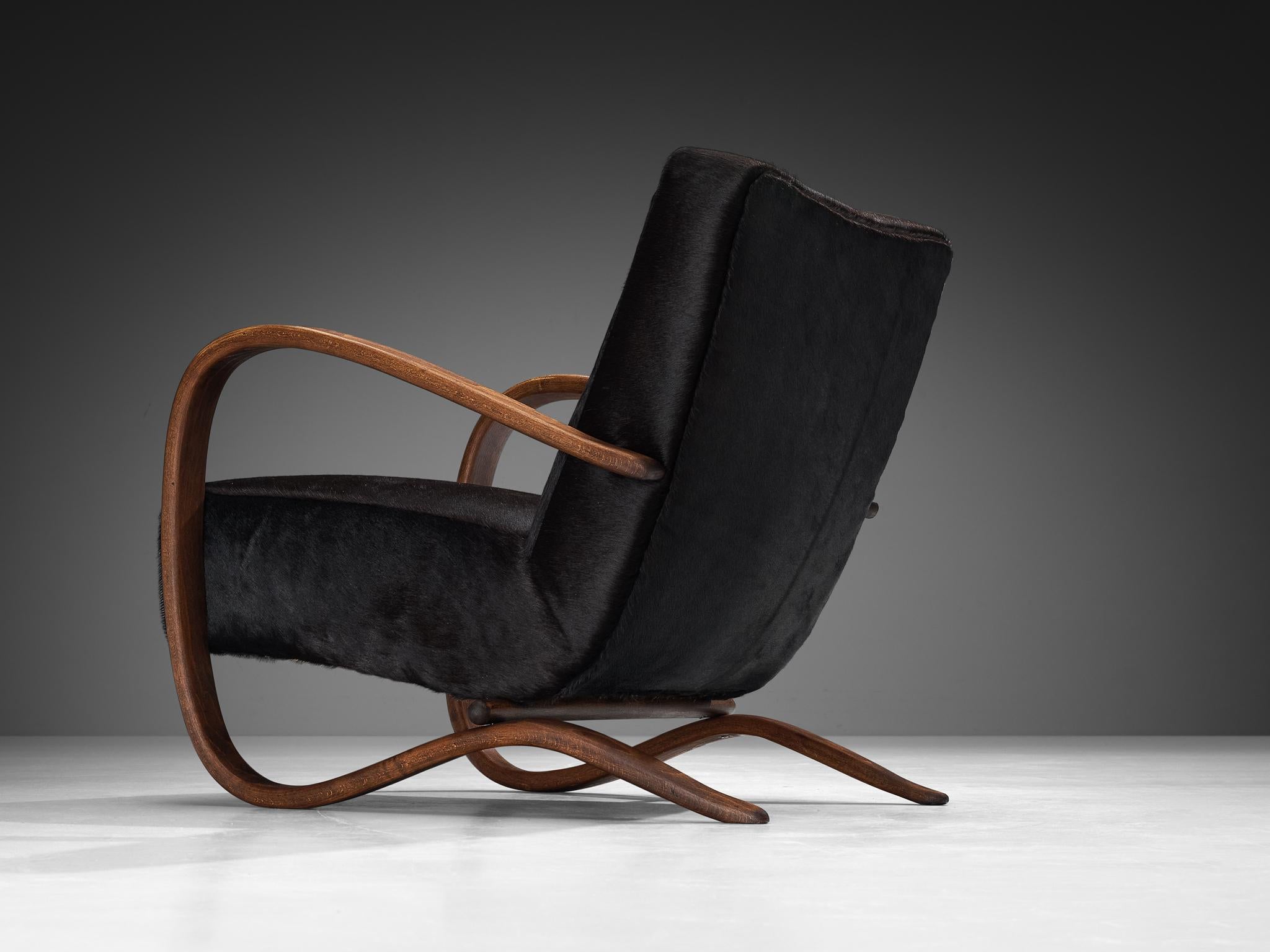 Art Deco Jindřich Halabala Lounge Chair in Burgundy Cowhide For Sale