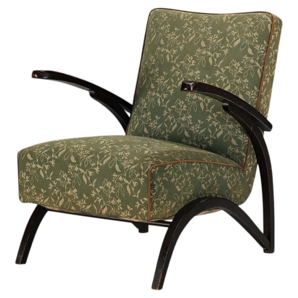 Jindřich Halabala Lounge Chair in Green Floral Upholstery