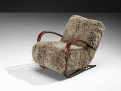 Jindřich Halabala Lounge Chair in Grey Lambswool