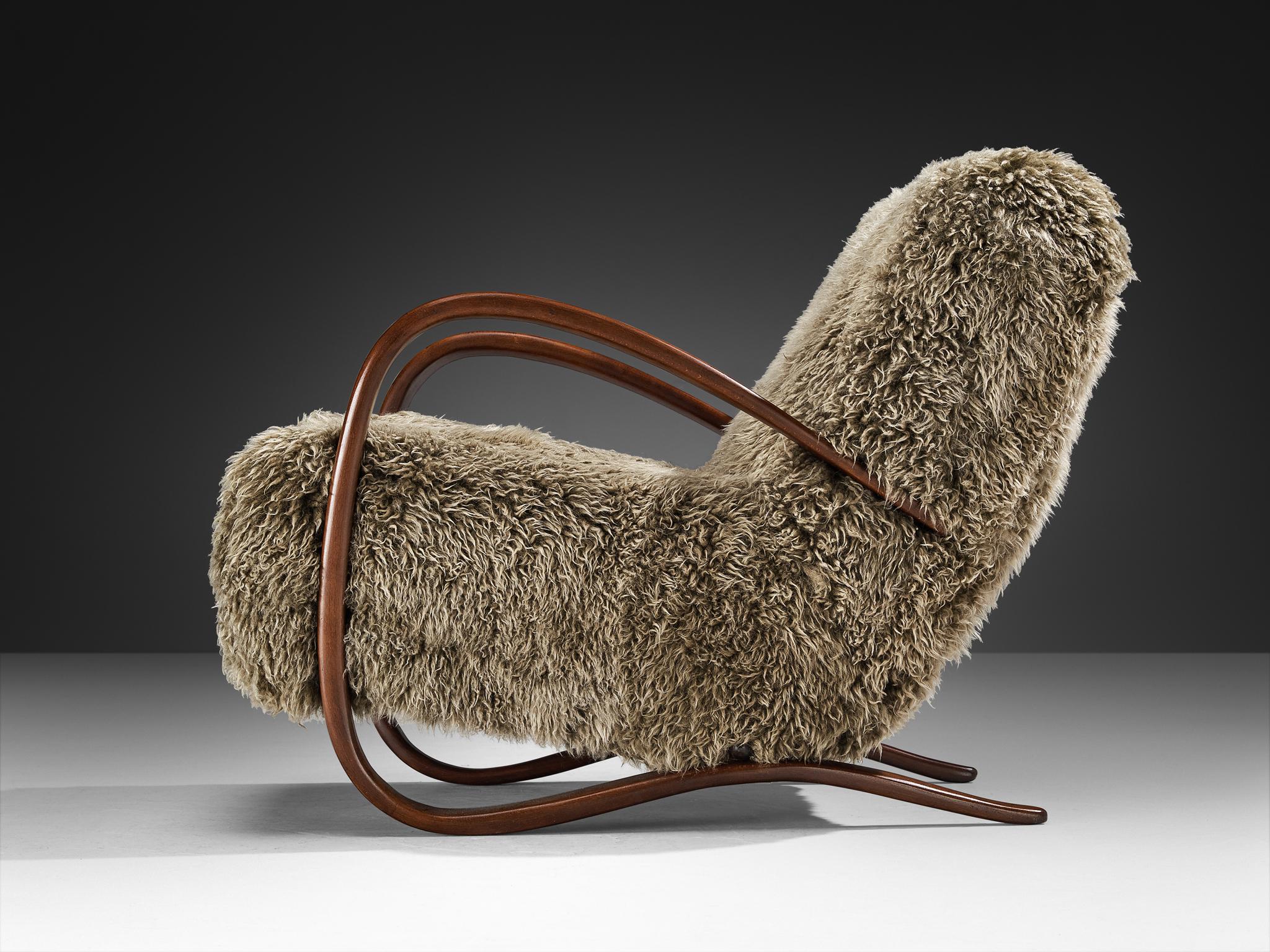 Jindřich Halabala Loungesessel aus grauer Lambswool (Tschechisch) im Angebot