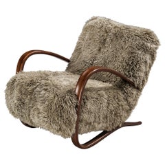 Jindřich Halabala Lounge Chair in Grey Lambswool