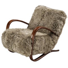 Jindřich Halabala Lounge Chair in Grey Lambswool