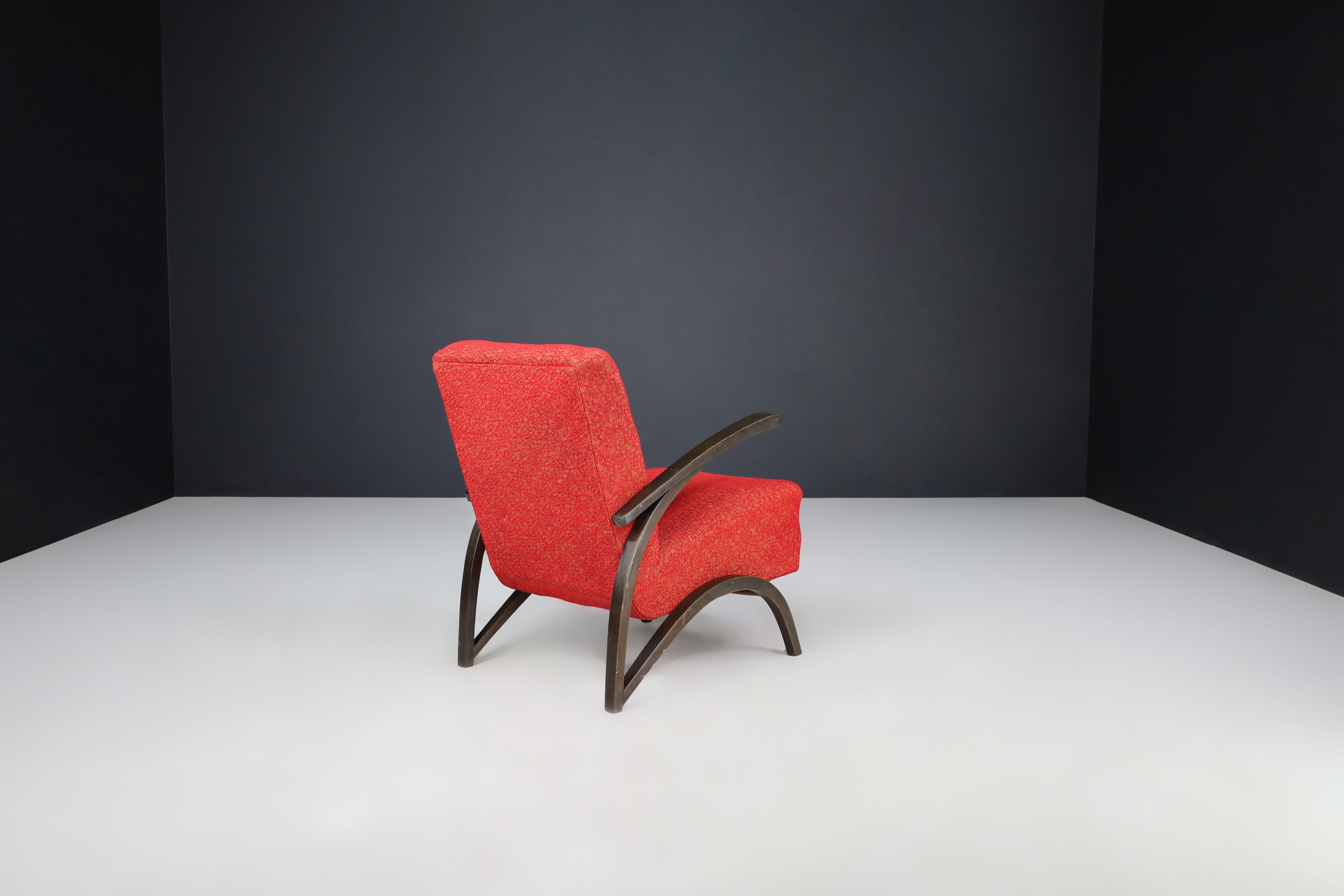 Fabric Jindrich Halabala Lounge Chair in Original Red Upholstery Czech Republic 1930 For Sale