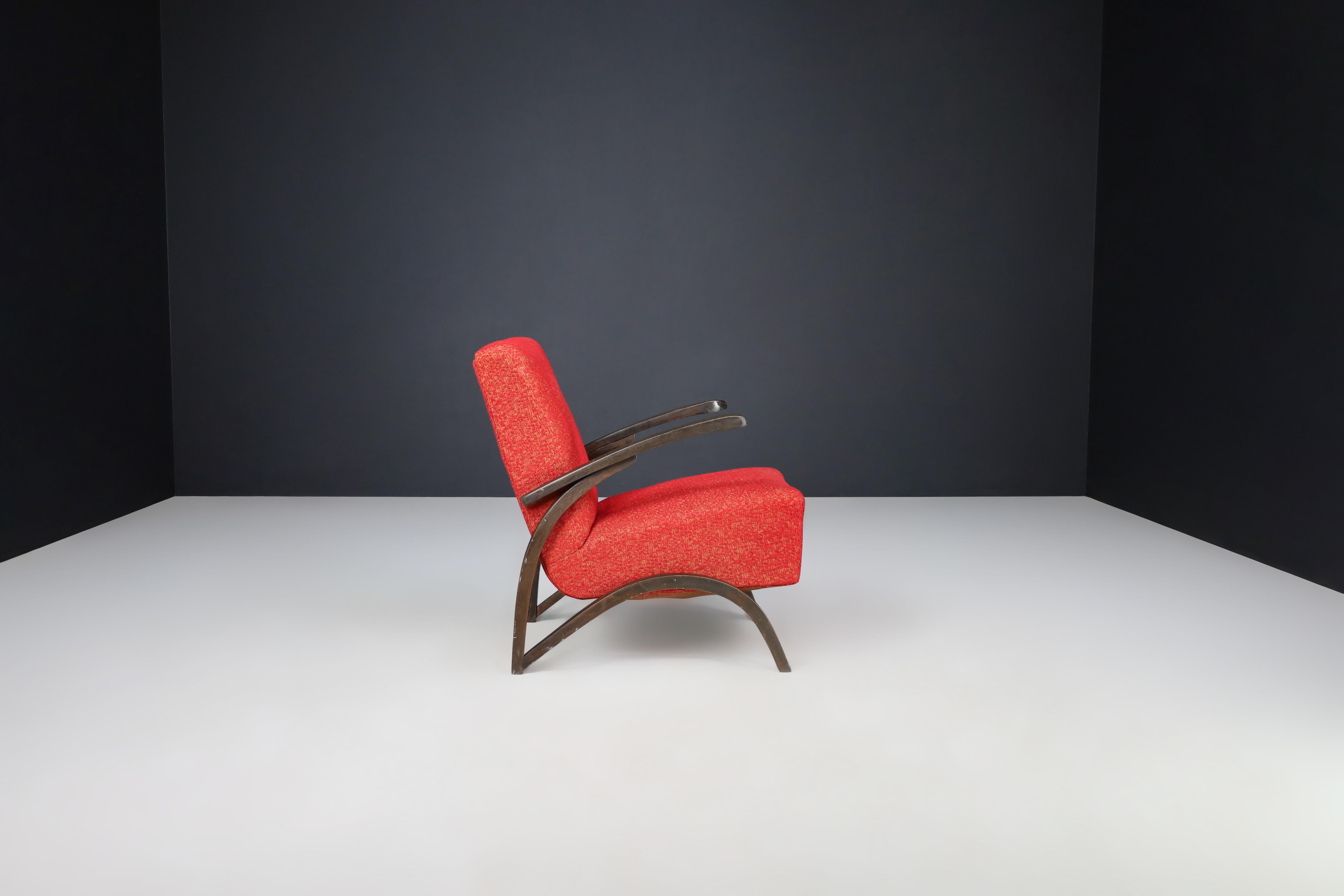 Jindrich Halabala Lounge Chair in Original Red Upholstery Czech Republic 1930 For Sale 1
