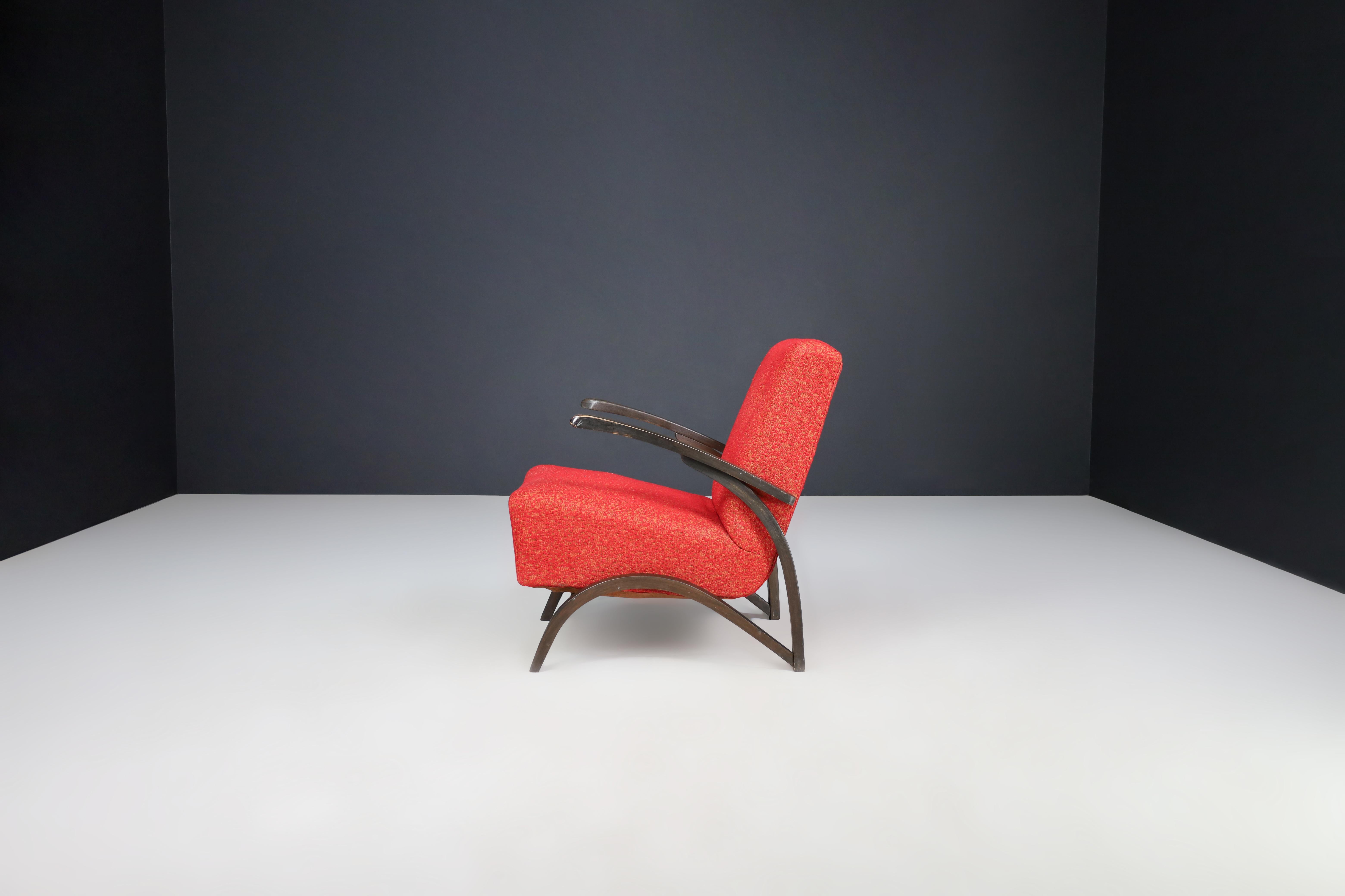 Jindrich Halabala Lounge Chair in Original Red Upholstery Czech Republic 1930 For Sale 2