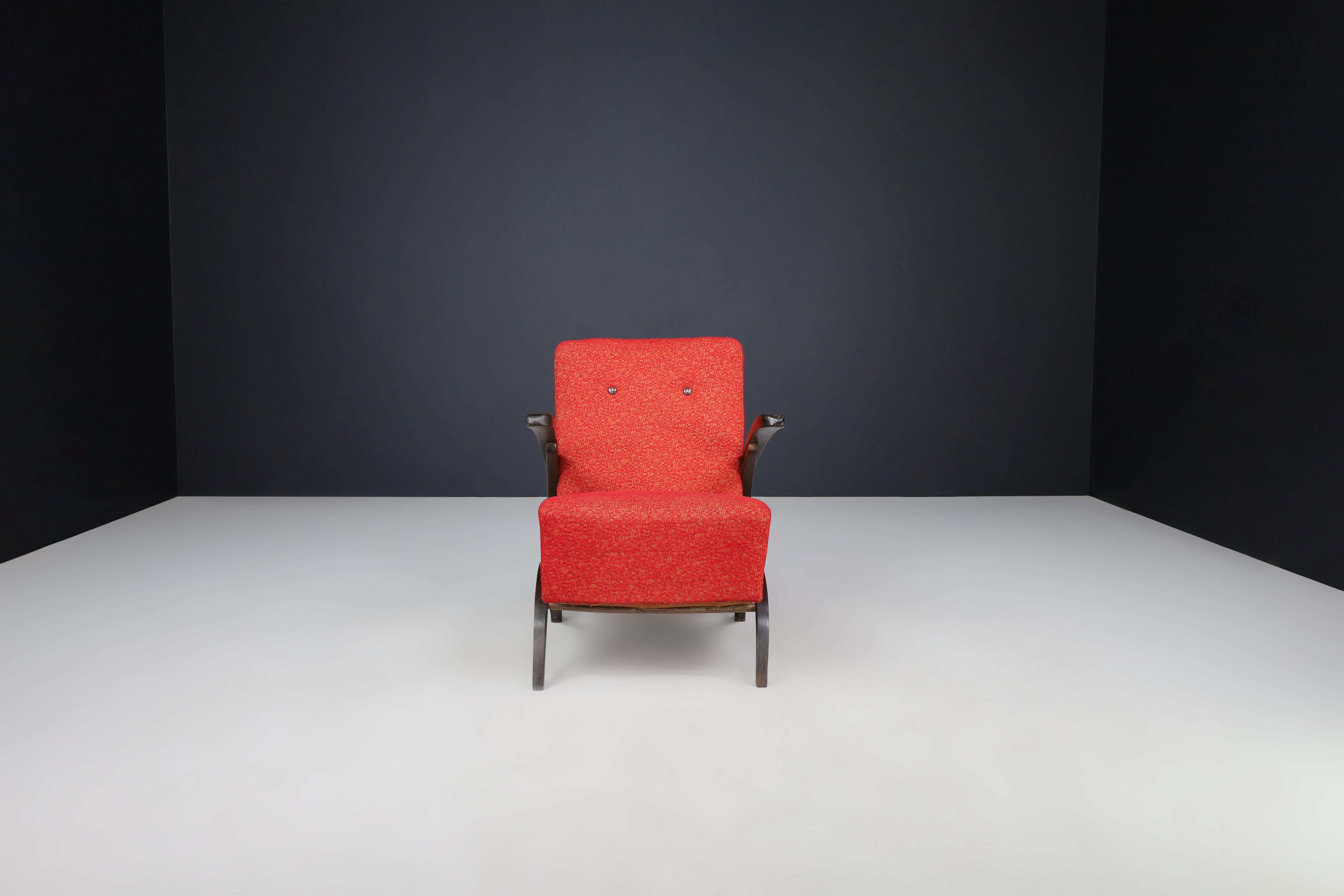 Chaise longue Jindrich Halabala en tissu rouge d'origine République tchèque 1930 en vente 2