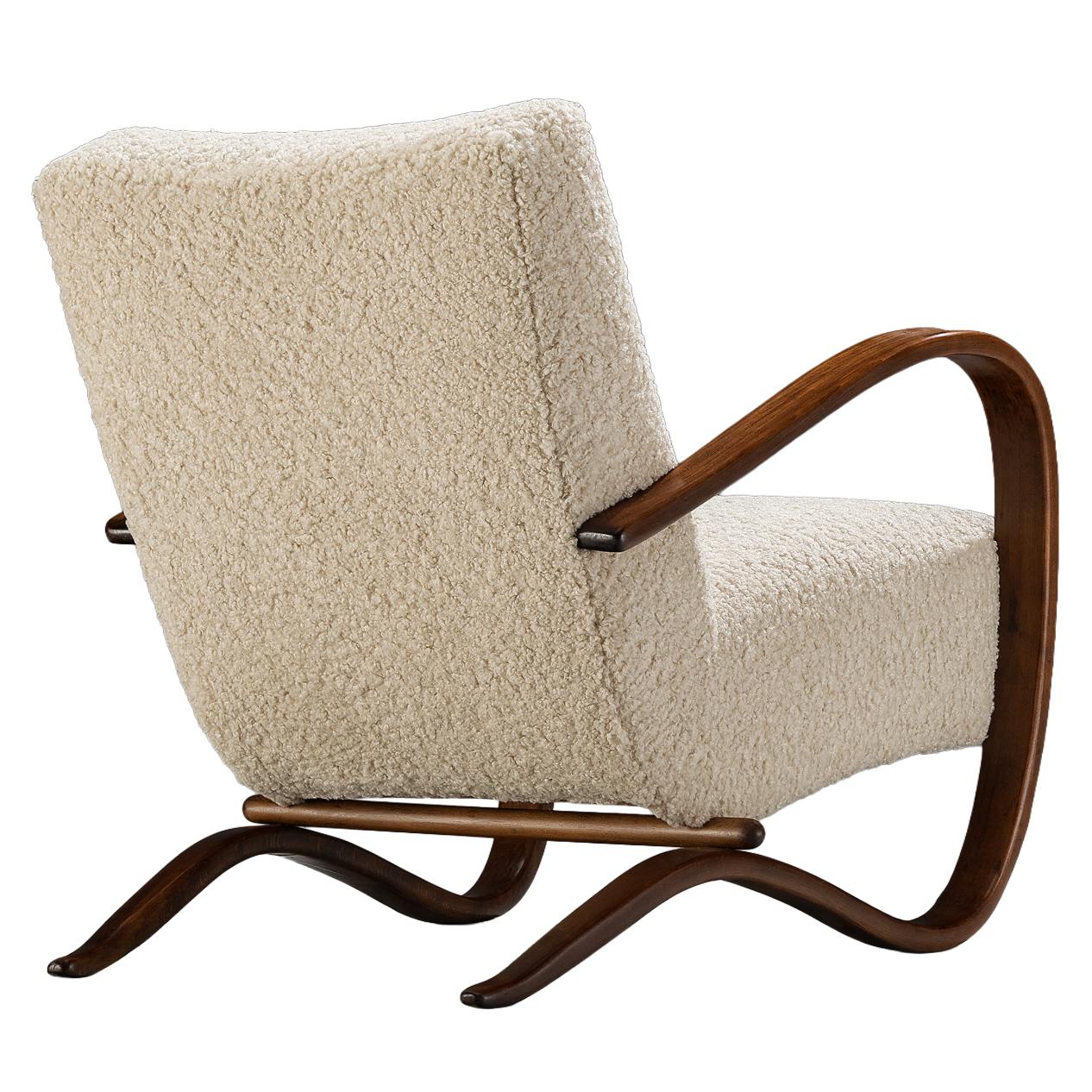 Jindrich Halabala Lounge Chair in White Bouclé by Pierre Frey For Sale