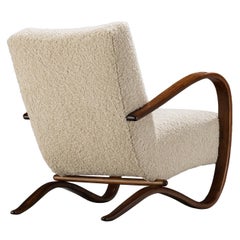 Jindrich Halabala Lounge Chair in White Bouclé by Pierre Frey