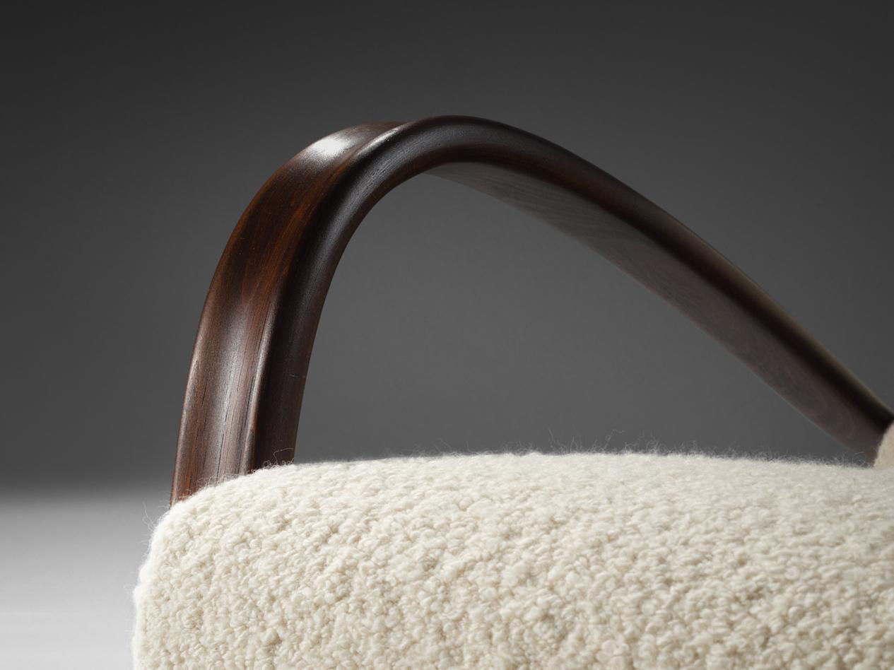 Czech Jindrich Halabala Lounge Chair in White Bouclé