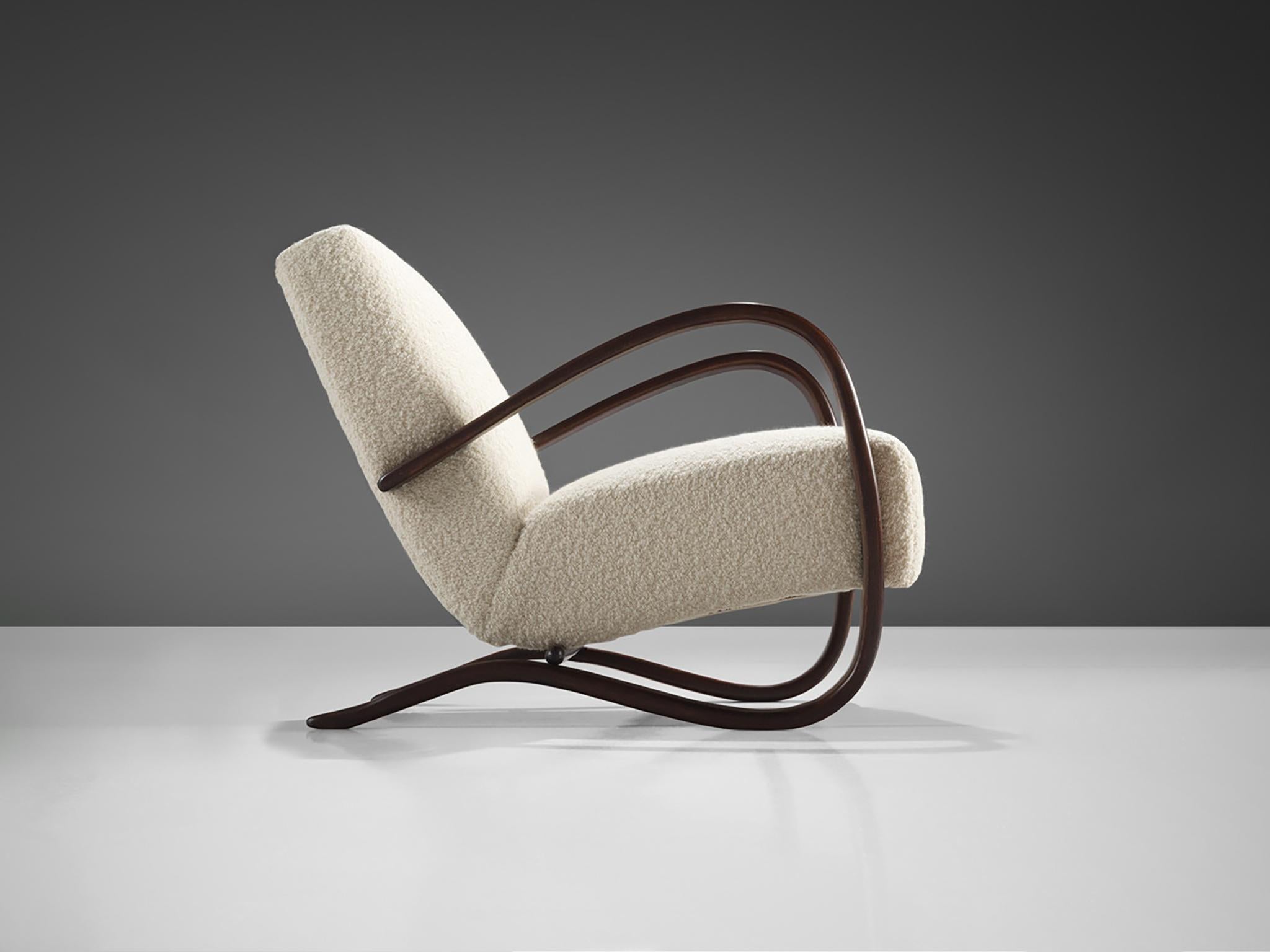 Mid-20th Century Jindrich Halabala Lounge Chair in White Bouclé  For Sale